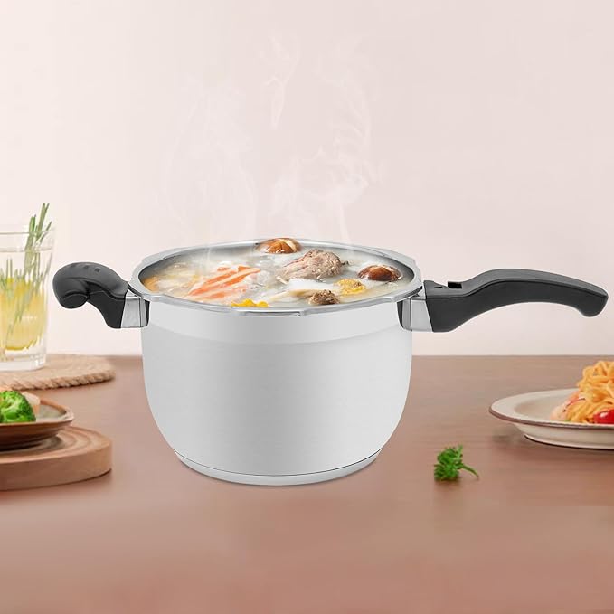 5 L/5.28 Qt Pressure Cooker,80Kpa High Pressure Stovetop Cooker with 3-Layer Composite Bottom, 304 Stainless Steel Pressure Canner with Double Valves for Commercial & Home Use