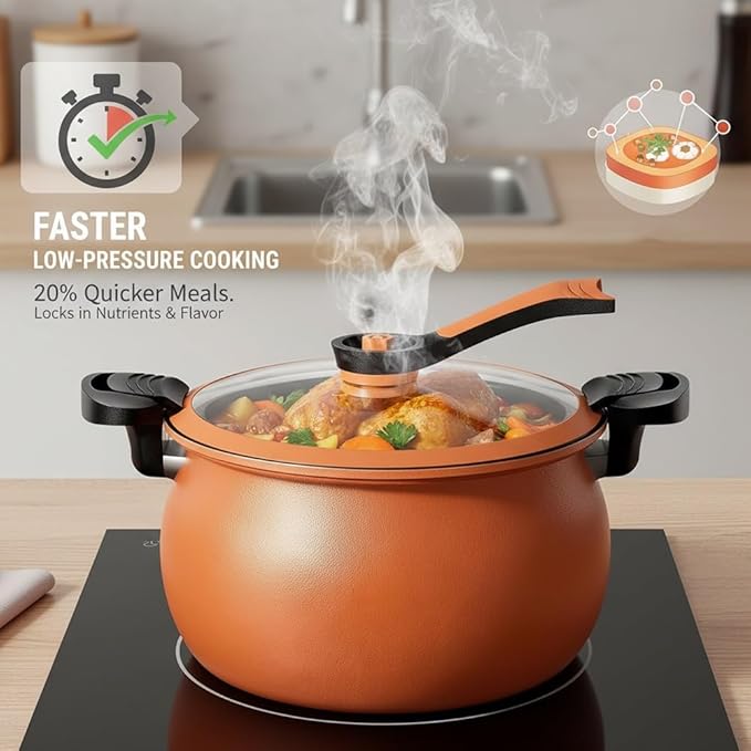 Multifunctional Large Capacity Non-stick Pressure Cooker, Micro Electric Pressure Cooker Pot Anti Scalding Handle Transparent Pot and Pan for Culinary Styles(Orange)