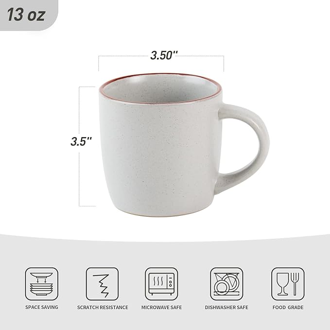 famiware Mercury Coffee Mugs 13 oz, Coffee Mugs Set of 4 with Handle, Cups for Latte, Hot Tea, Cappuccino, Mocha, Cocoa, Light Grey