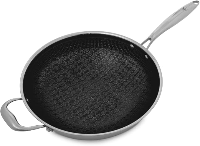 Hell's Kitchen Hybrid 12” Wok Pan, Tri-Clad Stainless Steel and Nonstick Ceramic, PFAS Free, no PFOA, no PTFE, no Teflon, Non Toxic Cookware, Metal Utensil Safe, All Cooktops and Oven Safe