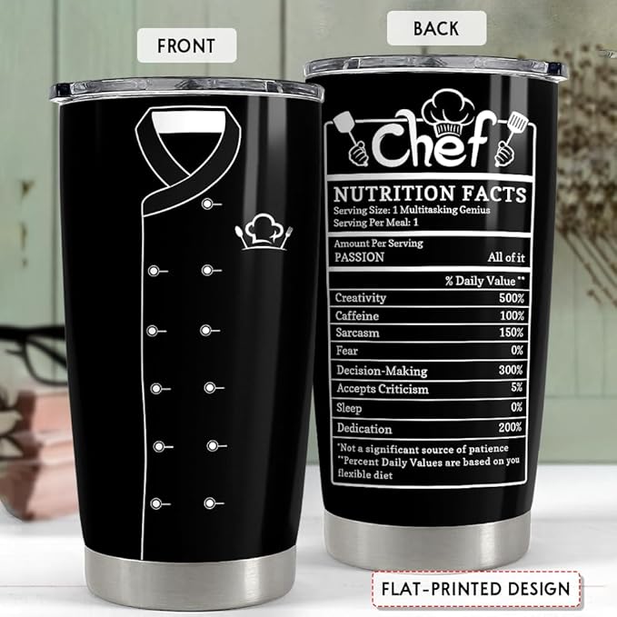 SANDJEST Gifts for Women Men Chef Tumbler 20oz Chef Stainless Steel Insulated Tumblers Coffee Travel Mug Cup Chefs Gifts for Birthday Christmas Cook Lovers Gift