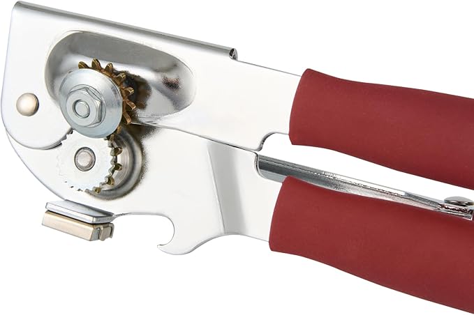 Restaurantware Stainless Steel Magnetic Manual Can Opener - 6 Pack - German Standard Red Crank Can Opener with Magnet, Ergonomic Handles, Non-Slip - Heavy-Duty Hand Can Opener, Easy Turn, Sharp Blade