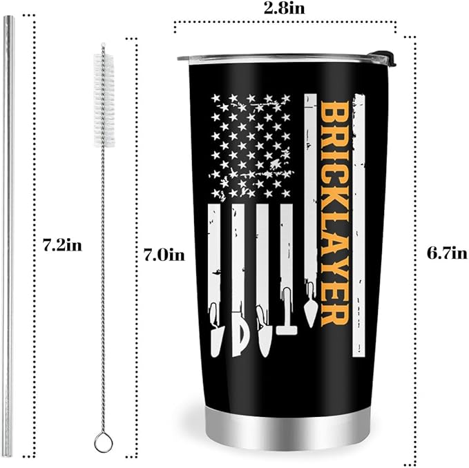 Bricklayer Gifts for Men, Brickmason Brick Masonry Gifts for Dad, Stainless Steel Insulated Tumbler 20oz