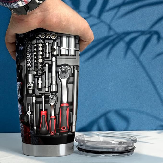 SANDJEST Mechanics Tumbler Mechanic Dad Tool Box 20oz Tumblers with Lid Gift for Daddy Father Papa Christmas Birthday Fathers Day
