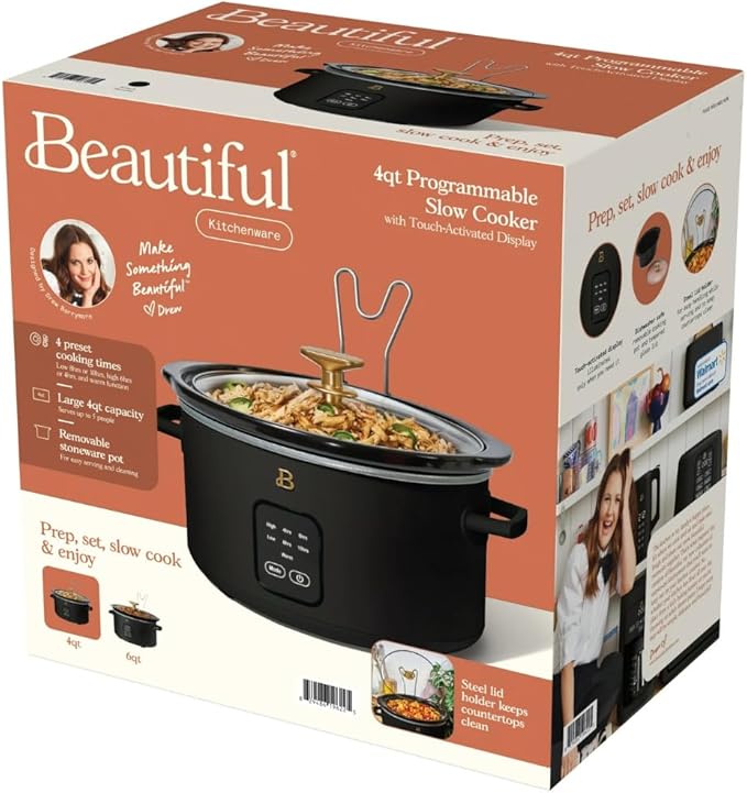 Beautiful 4-Quart Slow Cooker with Touch-Activated Display, Programmable Digital Controls, Removable Non-Stick Pot, Keep Warm Function
