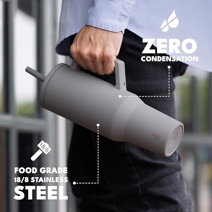 Elemental 40 oz Tumbler with Handle and Straw - Spill Proof Insulated Stainless Steel Commuter for Hot and Cold Beverages - Travel Coffee Mug with 2 Straws & Spill Proof Lid - 40oz - Graphite