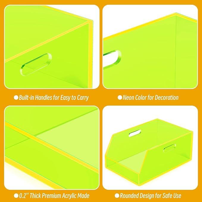 Gelite Stackable Storage Bin Organizer with Handles Acrylic Storage Container for Toy Pantry Kitchen Cabinet Bathroom Closet Office Organization, 11.4x7.5x5.1'', Neon Green