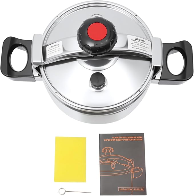 7L Stainless Steel Pressure Cooker, 60Kpa High Pressure Cooker with Safety Valve & Pressure Release, 201 Stainless Steel Cooking Pot for Induction, Gas, Electric Stoves, Home & Restaurant Use