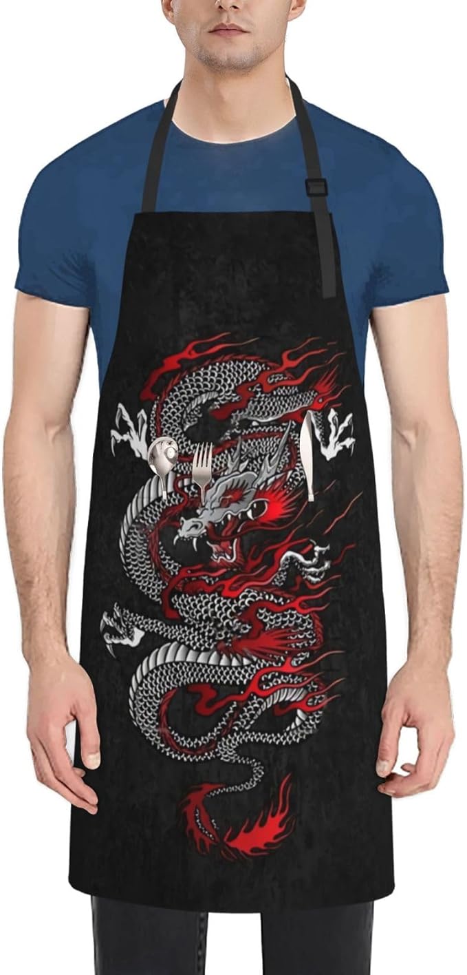 Cute Dragon Print Apron Cute Kitchen Apron For Cooking Gardening Adjustable Home Apron,Adult Size