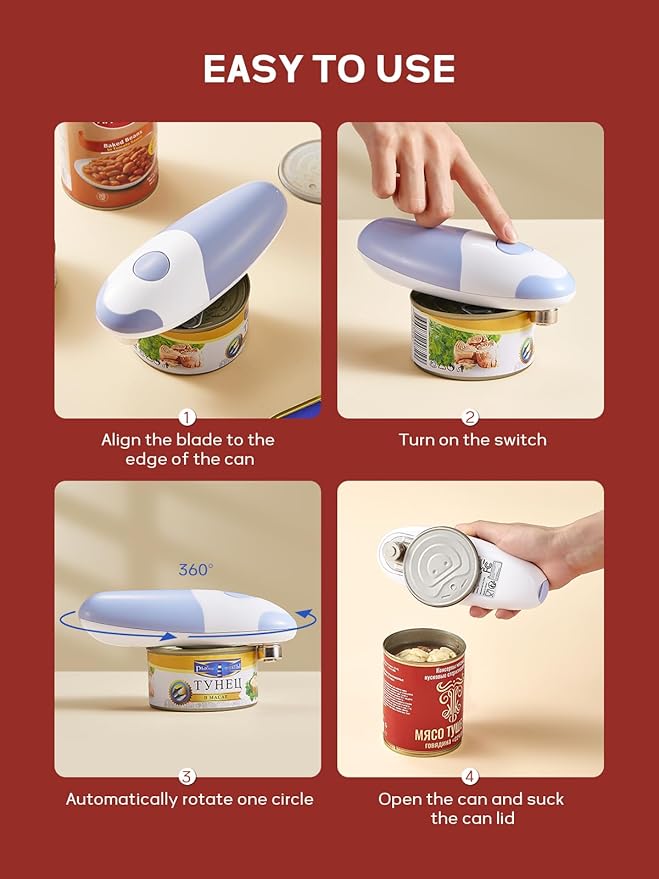 Electric Can Opener, Reemix Battery Operated Can Opener Fits Alomost All Can Sizes, Simple One Touch-Operation, Automatic, Hand Free, Smooth Edge (battery not included), Blue Gray