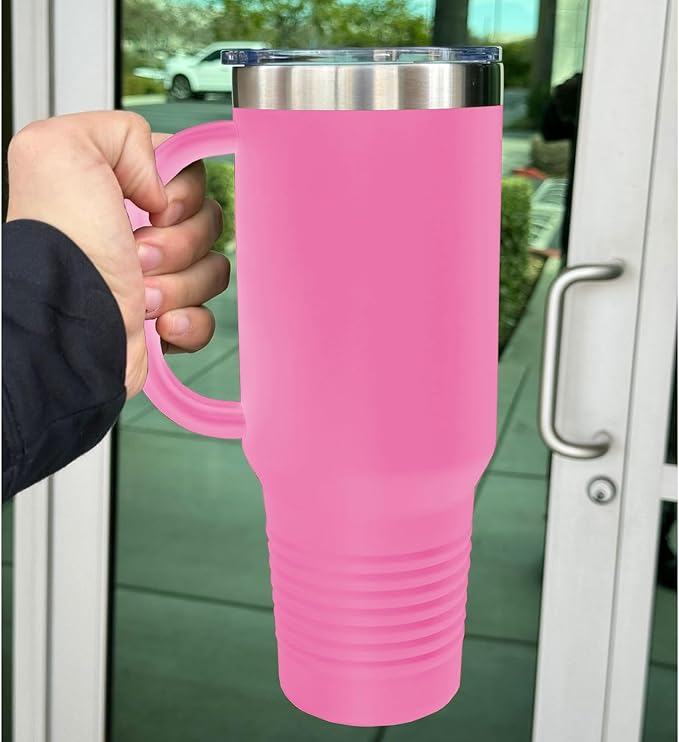 LaserGram 40oz Vacuum Insulated Travel Mug with Handle, Sushi, Personalized Engraving Included (Pink)