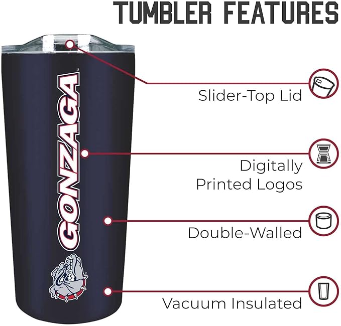 Campus Colors NCAA Stainless Steel Tumbler perfect for Gameday - 18 oz - Double Walled - Keeps Drinks Perfectly Insulated (Gonzaga Bulldogs - Navy)