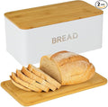Culinary Couture White Bread Box for Kitchen Countertop with Bamboo Lid - Large BreadBox for Homemade Bread - Storage BreadBox with Cutting Board Lid