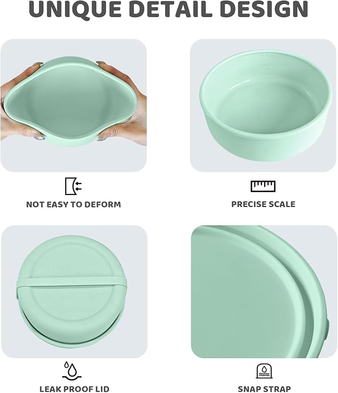 Silicone Food Storage Containers Bowl, Set of 3 Reusable Silicone Bento Lunch Box Containers with Lids (17oz, 25oz, 42oz) Dishwasher, Microwave and Freezer Safe Mint Green