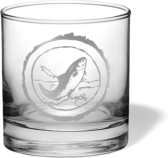 Duck Hunting Gifts for Hunters and Outdoorsman Mallard Whiskey Glass with Coaster Rustic Décor for Mountain Cabin Lake House Beer Pint Glass Fishing Fisherman Dad (Fish, Single Whiskey Glass)