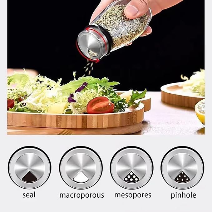360° Rotating Spice Rack, 6PC Spinning Glass Spice Jars Suitable for kitchen countertops, spice storage, cooking, outdoor BBQ,(Spices Not Included)