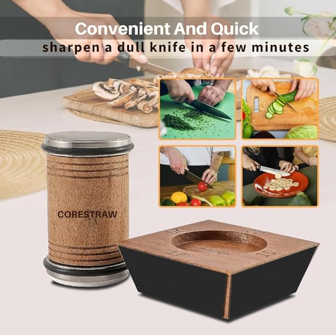 Rolling Knife Sharpener Kit – Multi-Angle Kitchen Knife Sharpening Tool for Razor Sharp Edges – Diamond Roller Sharpener with Magnetic Base – 15, 17, 20, & 22 Degrees