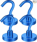 MIKEDE Magnetic Hooks Heavy Duty, 30LB+ Strong Magnets with Hook for Fridge, Neodymium Extra Strength Industrial Hooks for Hanging, Magnetic Hanger for Toolbox, Cruise, Grill(Blue,4 Pack)
