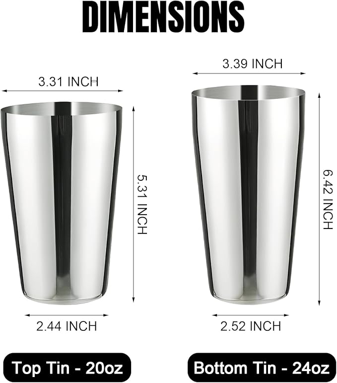 Boston Shaker, Cocktail Shaker, Stainless Steel, 24oz & 20oz, Mirror Finish Margarita Shaker, Leak-Proof Alcohol Mixers for Cocktails for Home & Professional Bartender, Christmas Gifts