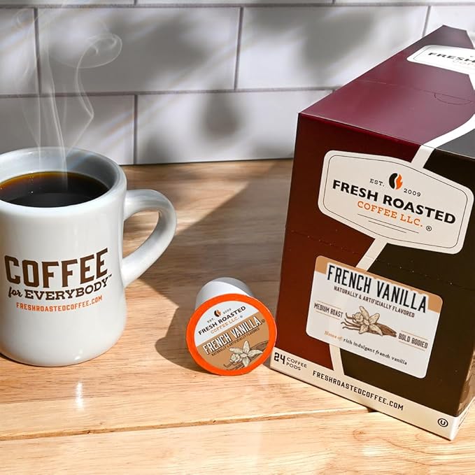 Fresh Roasted Coffee, French Vanilla, Flavored Coffee Pods, 96 Count