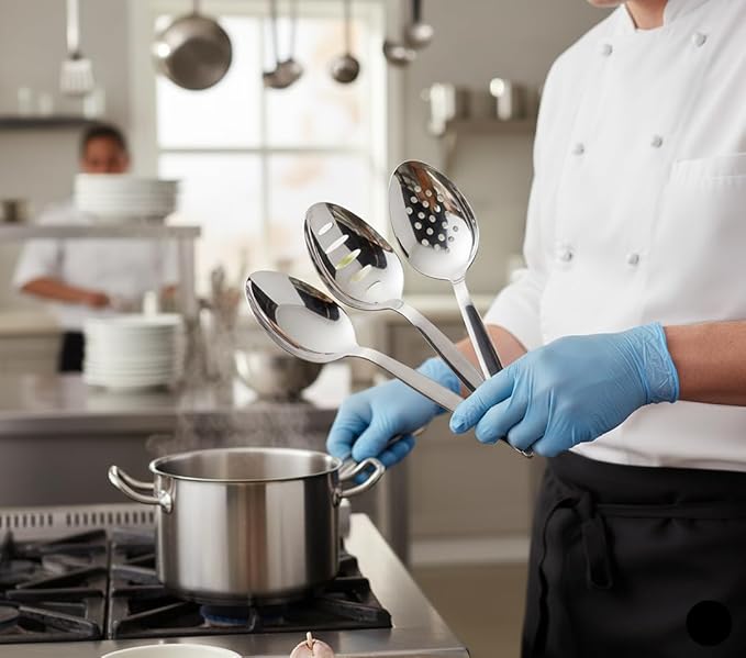 3-PCS Kunz Spoon | 9 Inch 18/10 Stainless Steel Serving Spoons Set Include Serving Spoon, Slotted and Perforated Spoons, Perfect for Basting, Plating, Quenelle, Sauces