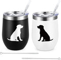 Lifecapido Labrador Retriever Gifts, Labrador Silhouette Stainless Steel Wine Tumbler Set of 2, Black Lab Gifts, Christmas Birthday Gifts for Dog Lovers Friends(12oz, Black&White)
