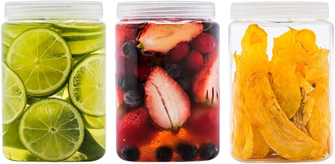 Silicook Clear Plastic Jar, Set of 3 - Square Shaped, Transparent, Food Storage Container, Kitchen & Household Organization for Dry goods, Spices, Vegetables, Ingredients and More (M)