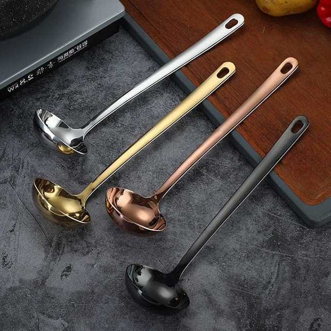 Gold Soup Ladle Large 2.9" Bowl Long Handle 304 Stainless Steel Spoon Kitchen Serving