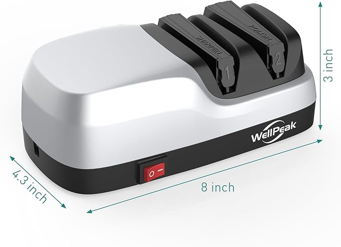 2-Stage Electric Knife Sharpener for 20-Degree Knifes, Diamond Abrasive Sharpening for Straight Edge Chef Knives, Ceramic Hone for Chef Knives, Serrated Knives Polishing