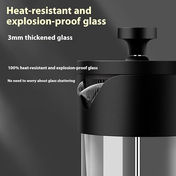 payanwin Hand Press French Press Moka Pot - 350ml Borosilicate Glass Coffee Maker, Portable Manual Espresso for Camping & Home Brewing