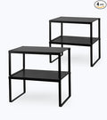 Cabinet Organizer Shelf, Set of 4 Cabinet Shelves, Stackable Metal Kitchen Counter Organizer, Adjustable Countertop Cupboard Pantry Shelf Riser Storage Rack, Black