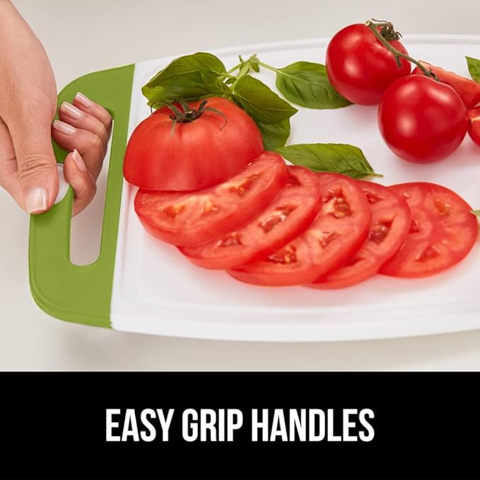 GORILLA GRIP BPA-Free Reversible Kitchen Cutting Board Set of 3 US Designed, Nonporous, Juice Grooves Catch Liquid, Slip Resistant Border, Dishwasher Safe Large Food Chopping Boards, Lime Orange Lemon