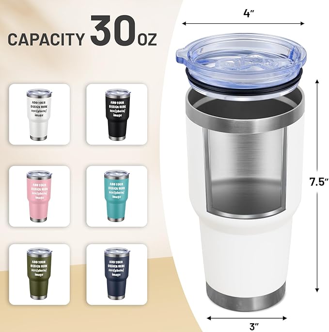 MEWAY Personalized Custom 30oz Stainless Steel Tumbler with Lid, Insulated Double Wall Vacuum Travel Coffee Tumbler Gifts with Text Photo Logo (Blue, 1pack)