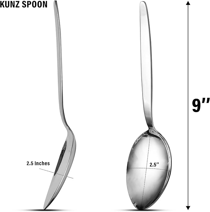 Chef Kunz Slotted and Regular Spoon Set | Pack of 2 | 18/10 Stainless Steel | 9 Inch Cooking Dinner Serving Basting Quenelle Chef Spoons