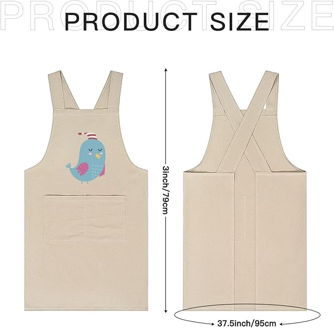 Cotton Linen Apron Non-tie Cross Back Kitchen Apron with Pockets Soft Comfortable Durable for Cooking Baking Gardening (Khaki)