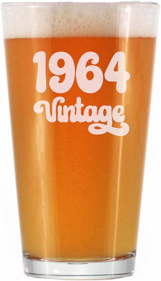 Vintage 1964 Pint Glass for Beer - 61st Birthday Gifts for Men or Women Turning 61 - Fun Bday Party Decor - 16 oz