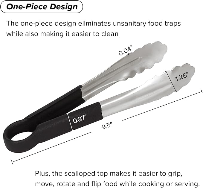 LZMS 4pcs 9 1/2" Black Atmospherei Stainless Steel Grill Tongs,Kitchen Tongs with Non-Slip Grip for Cooking,BBQ,Buffet Dinner