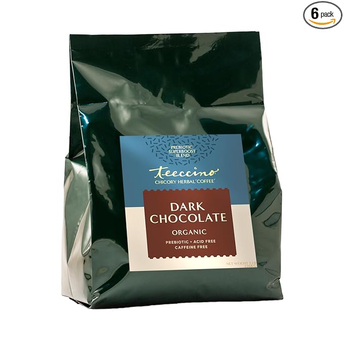Teeccino Dark Chocolate Prebiotic SuperBoost™ Coffee Alternative, 5 Lb Bag - Support Probiotics with Caffeine-Free Herbal Coffee Featuring 3 Vegan Prebiotics for Gut Health, 5 lb