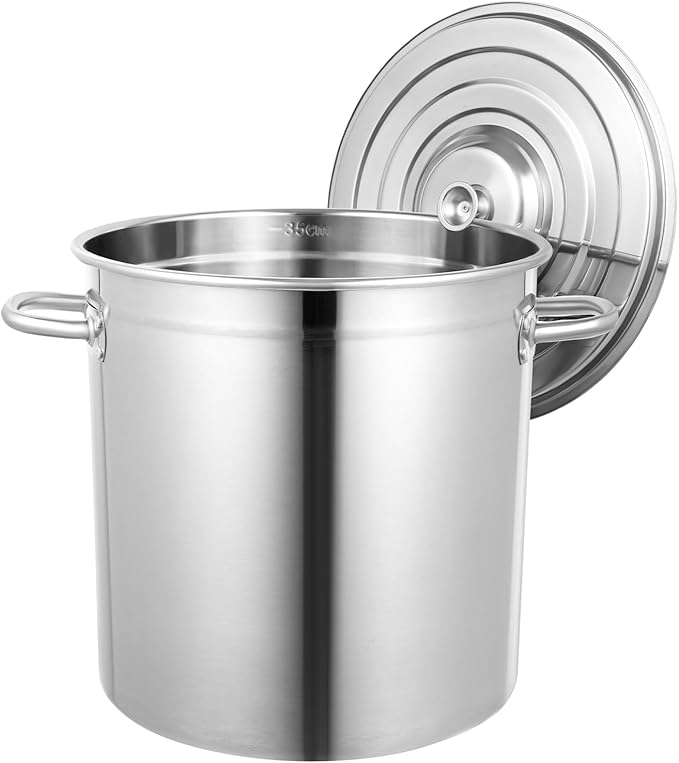 35L/36.9Qt Commercial Large Stock Pot with Lid,Nickel Free Stainless Steel Cookware Healthy Polished Stockpots, Induction Soup Pot for Cooking Home Use