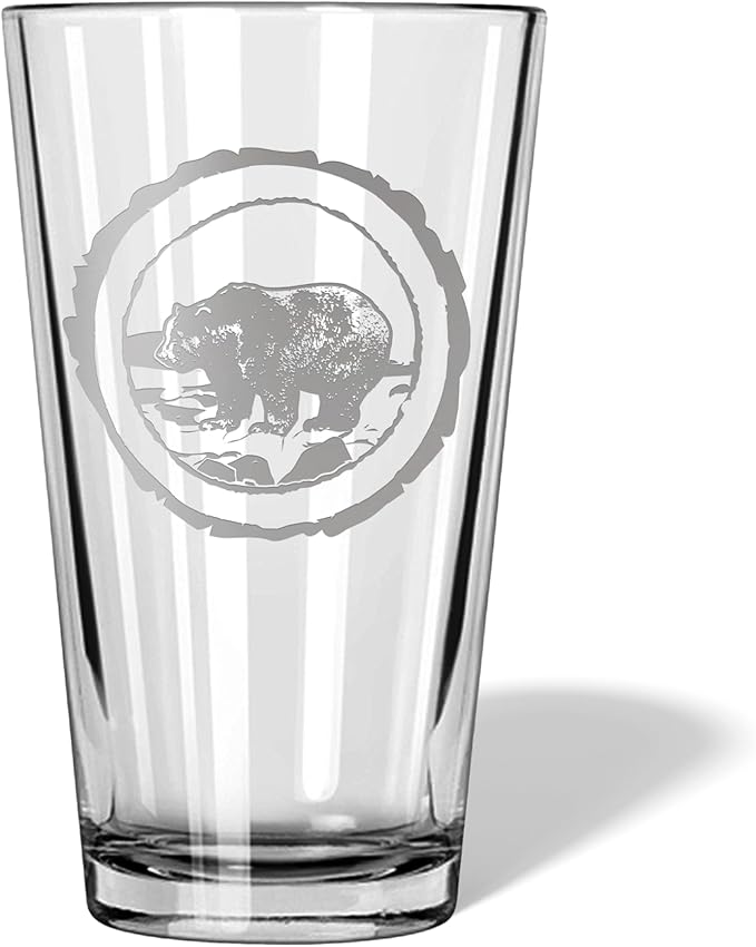 Duck Hunting Gifts for Hunters and Outdoorsman Mallard Whiskey Glass with Coaster Rustic Décor for Mountain Cabin Lake House Beer Pint Glass Fishing Fisherman Dad (Bear, Single Pint Glass)