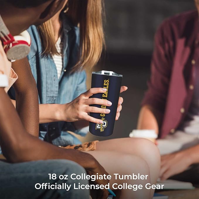 Campus Colors NCAA Stainless Steel Tumbler perfect for Gameday - 18 oz - Double Walled - Keeps Drinks Perfectly Insulated (Marquette Golden Eagles - Navy)