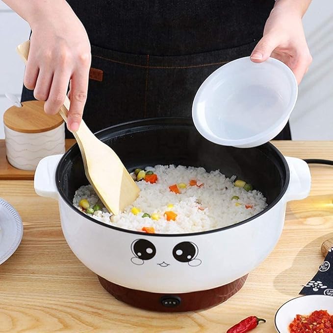 4-in-1 Multifunction Electric Skillet Non-Stick Stainless Steel Hot Pot Noodles Rice Cooker Steamed Egg Soup Pot Portable Mini Heating Pan Cooking Fried with Steam Grid