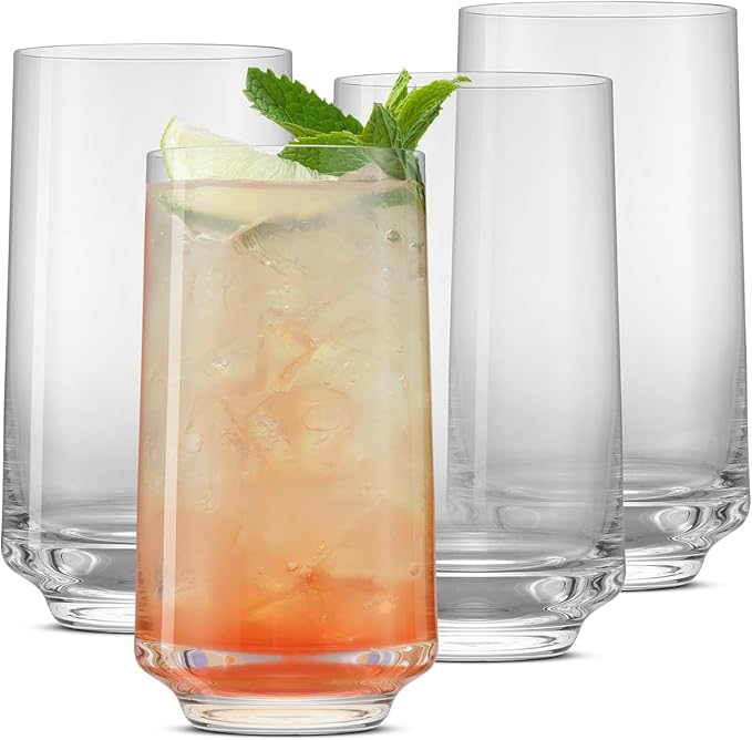 JoyJolt Sidney Highball Glasses Set of 4 | 16 oz Drinking Glasses for Water, Soda, Cocktail, Mojito, Tom Collins | Tall Glass Cups | Home Bar Glass Set | Premium Crystal Barware Made in Europe