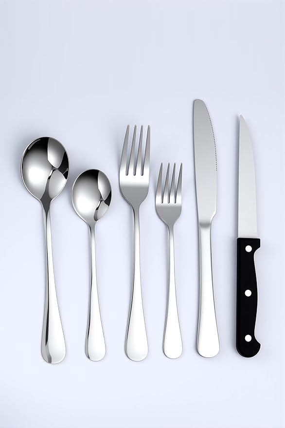 Oval Dinnerware Set, 24 Pcs Silverware Set for 4, Food-Grade Stainless Steel Flatware Set, Mirror Polished Cutlery Utensil Set, Include Steak Knife Fork And Spoo, Dishwasher Safe