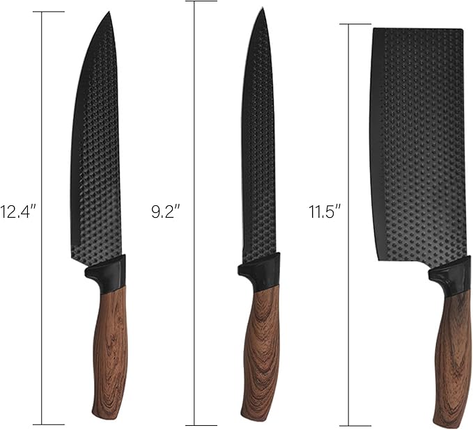 6pcs Stainless Steel Kitchen Knife Set, Rustproof Sharp Chef Knife for Cooking Restauran, Imitation wood grain