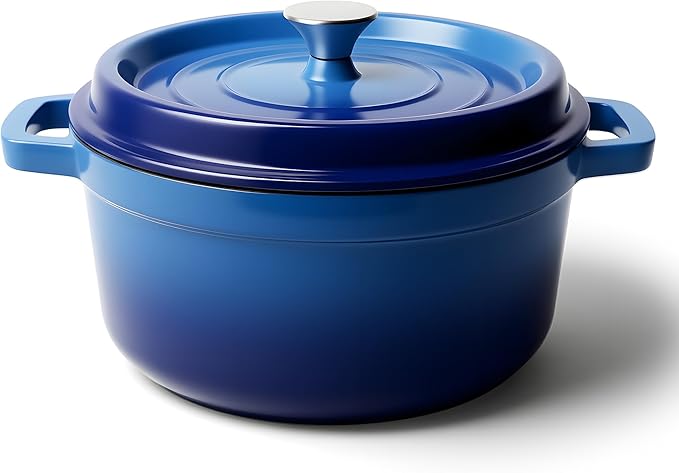 7 Quart Dutch Oven Pot with Lid, Non Stick Enameled Cast Iron Dutch Oven for Bread Baking, Heavy-Duty, Oven Safe Ceramic Cookware Up to 500°F for Baking, Braising, Stews, Roasting, Blue