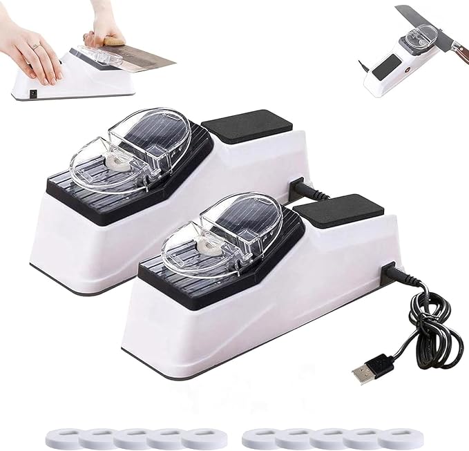 Sharp Pro, Besyner USB Electric Knife Sharpener for Kitchen Knives, Double Sided Knife Sharpener, Quick Sharpening & Polishing, Stable Non-Slip Base with Replacement Grinding Tools (2)