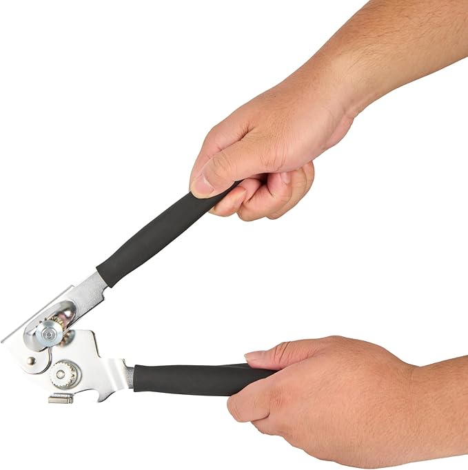 Restaurantware Stainless Steel Magnetic Manual Can Opener - 6 Pack - German Standard Black Crank Can Opener with Magnet, Ergonomic Handle, Non-Slip - Heavy-Duty Hand Can Opener, Easy Turn, Sharp Blade