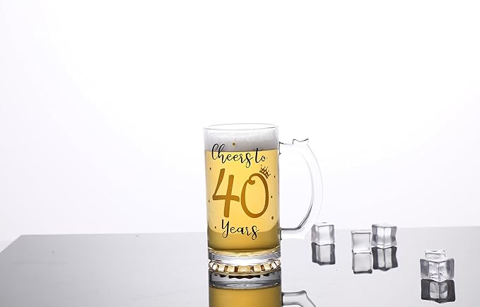 40th Birthday Gift，Men and Women Cheering 40th Birthday Beer Mugs，Cheers to the 40th Anniversary Beer Glass，40th Birthday Party Wedding Anniversary Decorative Gift, 18 Ounce (Cheers to 40 Years)