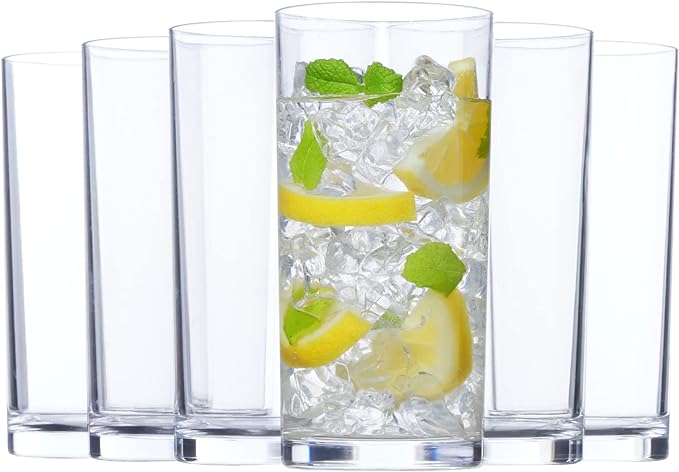 US Acrylic Classic Clear Plastic Reusable Drinking Glasses (Set of 6) 16oz Water Cups | BPA-Free Tumblers, Made in USA | Top-Rack Dishwasher Safe